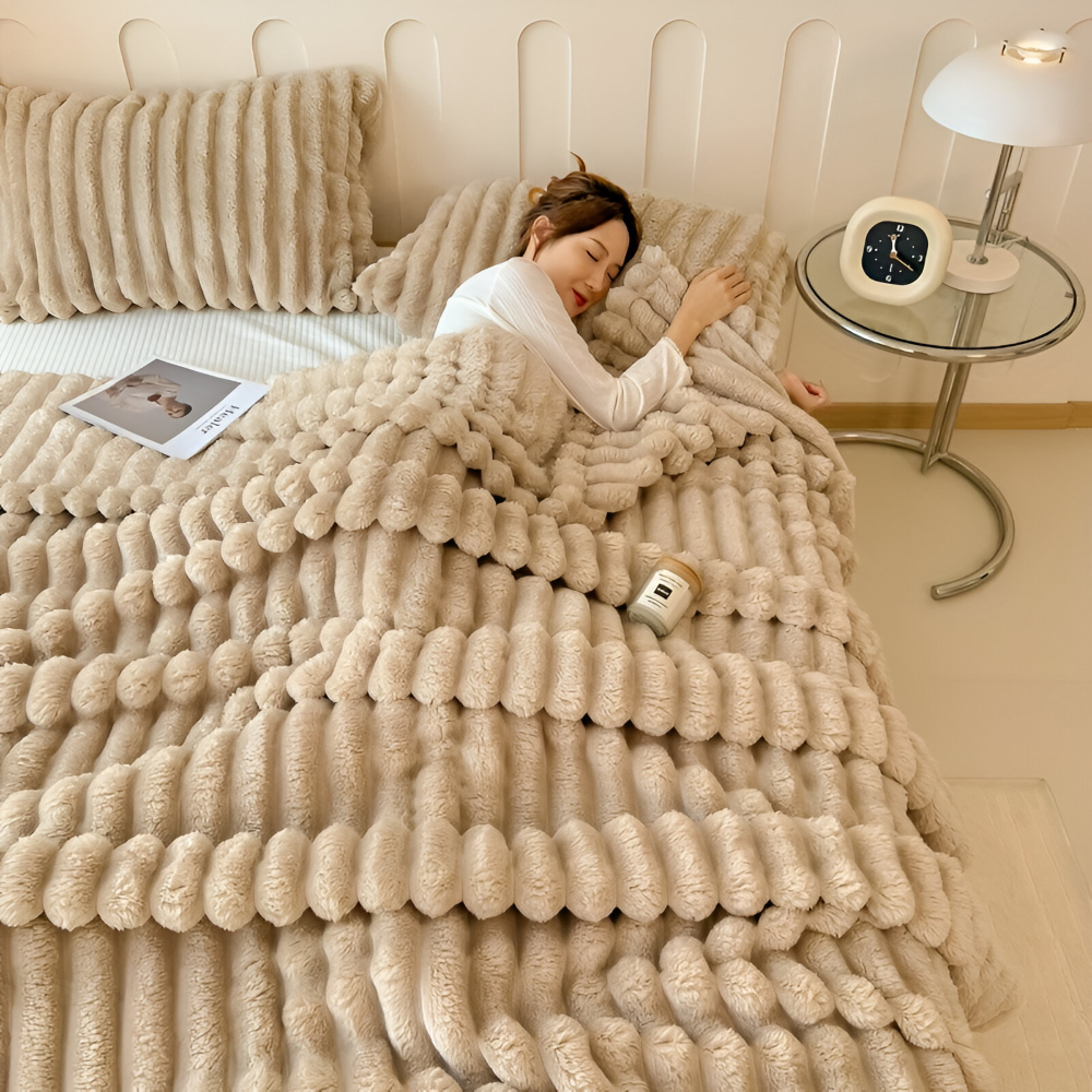 Ultra-weiche Fleece Kusheldecke mit Elastischen Streifen - Vielseitige Decke für Wohnzimmer, Schlafzimmer und Reisen